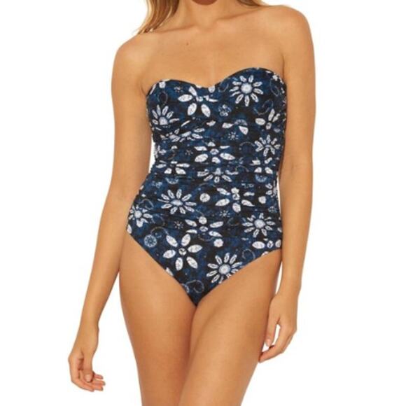 Bleu Rod Beattie Navy Blue One Piece Floral Sweethart Swimsuit size 4 NWT - Picture 2 of 6
